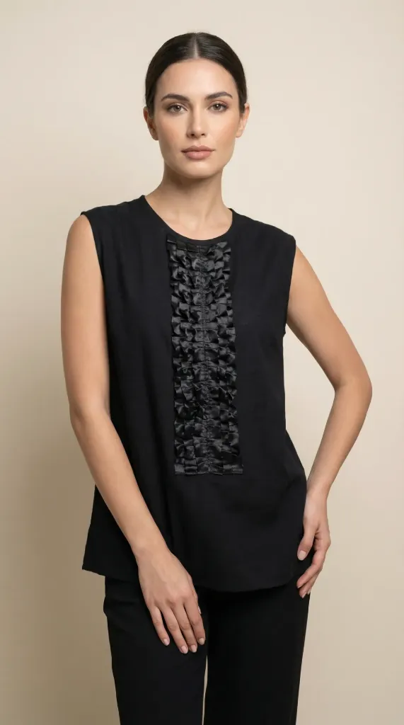 Crepe Basic Sleeveless Blouse (White)