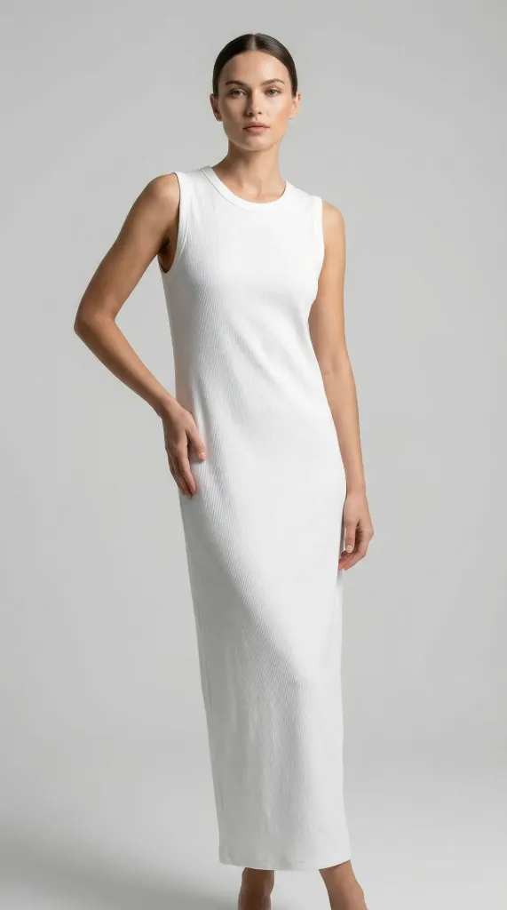 Cotton Ribbed Sleeveless Inner Dress (White)