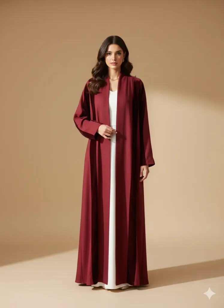 Crimson Velvet-Trimmed Abaya (54)