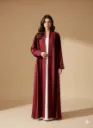 Crimson Velvet-Trimmed Abaya