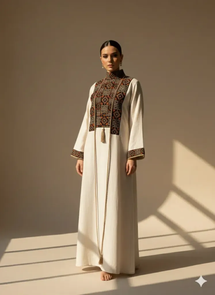 High-Neck Geometric Embroidery Abaya
