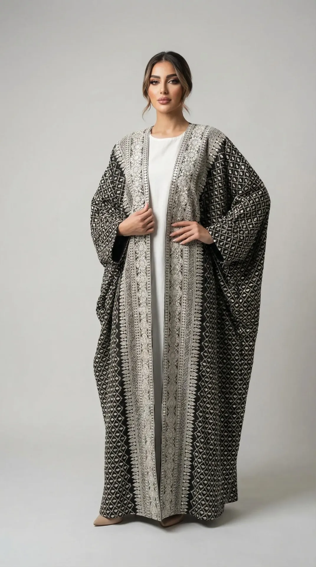 Black Patterned Embroidered Abaya
