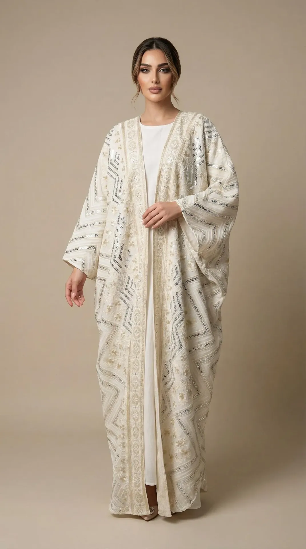 Cream Sequin Chevron Abaya