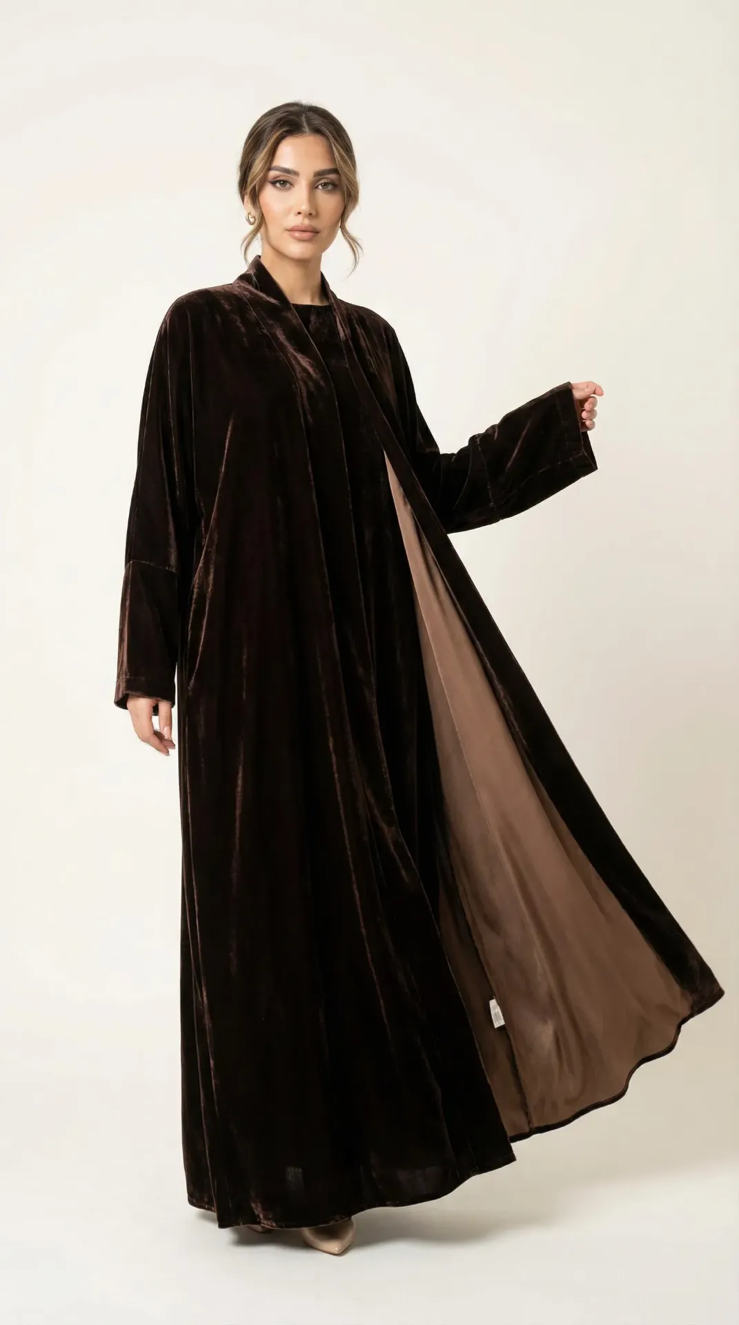 Deep Mocha Velvet Open Abaya (54)