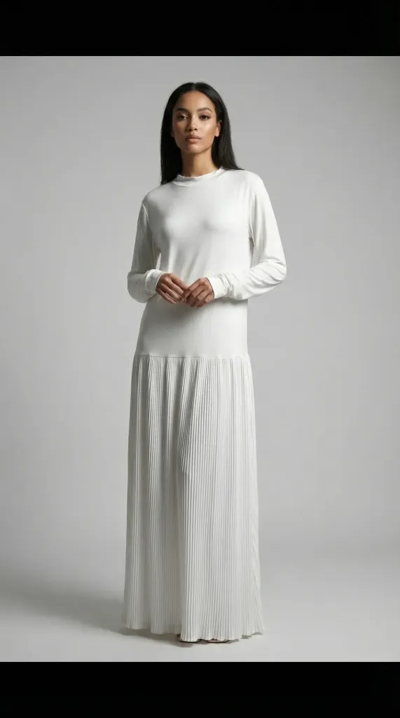Pleated Middle Inner Dress (White)